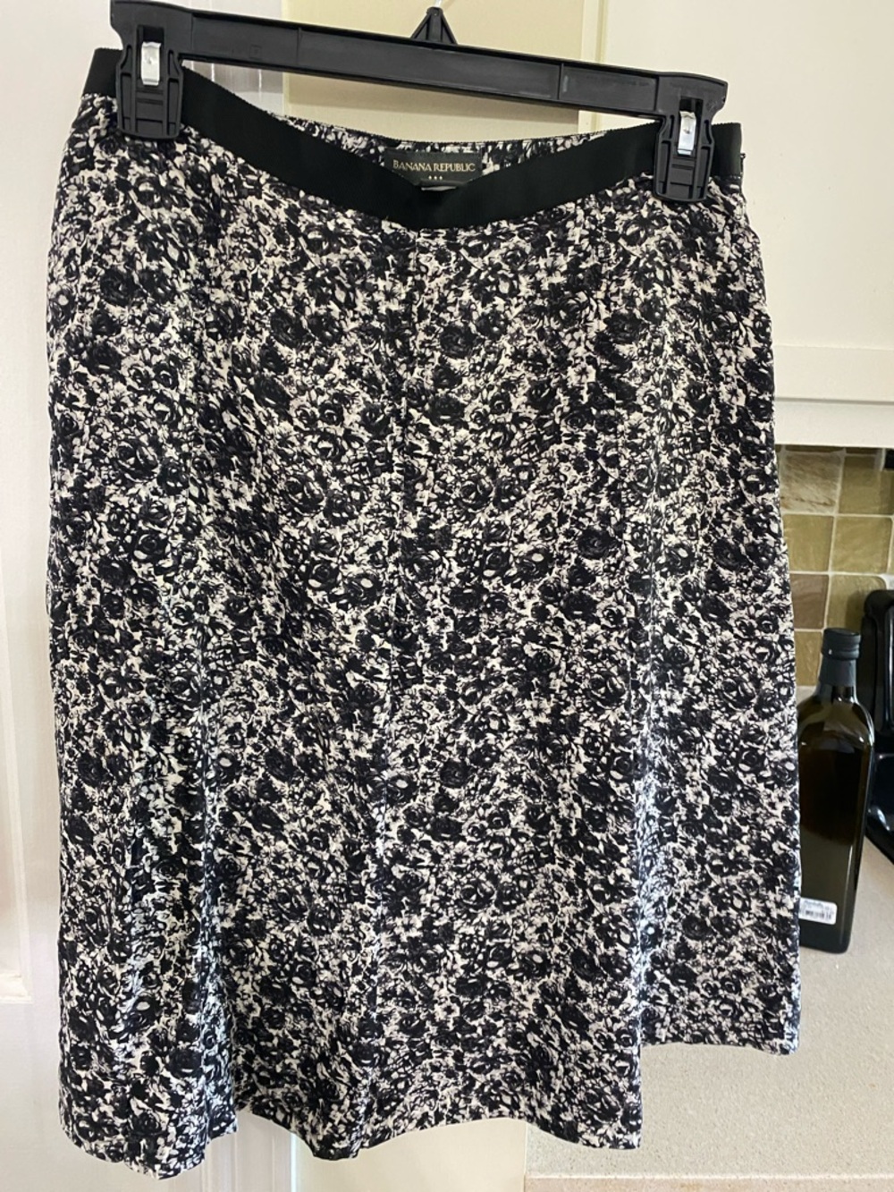 Banana Republic Black and White Floral A-Line Skirt